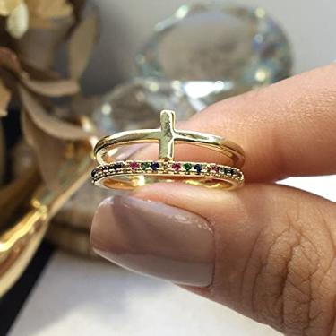 Imagem de Aliança dupla cruz e zircônias.