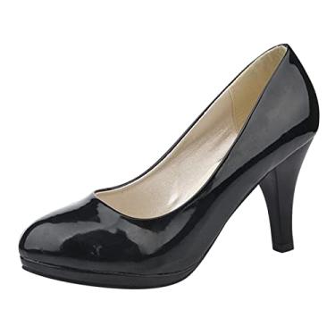 Imagem de Sandálias femininas de salto alto moda primavera e verão sapatos femininos sapatos de salto alto couro raso (preto, 38)