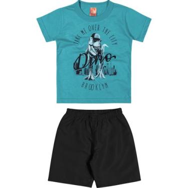 Imagem de Conjunto Infantil Elian Camiseta Manga Curta e Bermuda - Em Algodão e Poliéster - Verde e Preto