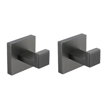 Imagem de Armário de banheiro de aço inoxidável Gunmetal Toalheiro Suporte de papel higiênico, escova de banheiro, gancho de roupão Suporte de barra de toalha cinza inoxidável, gancho de roupão 2 peças