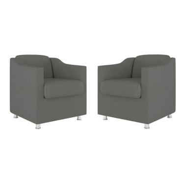Imagem de Kit 02 Cadeiras Poltronas Decorativas Recepção Clinica Suede Cor:cinza