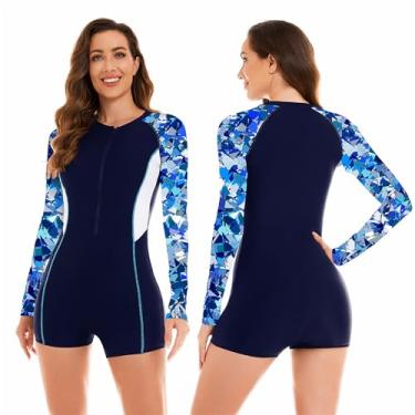Imagem de Maiô feminino de manga comprida, roupa de banho esportiva, Rash Guards, Tankini Feminino Cordão Surfing Praia Fato de Banho (XXG, 20)