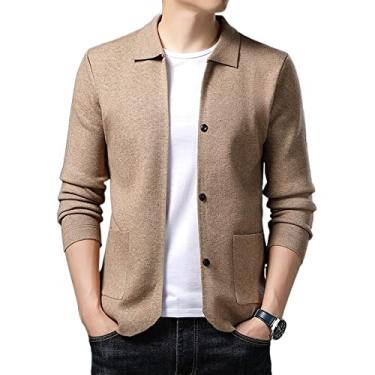 Imagem de O novo Cardigans Sweaters For Men Comfortable Shawl Collar Solid Color With Pocket Buttons Slim Fit Knit Long Sleeve Fall (Color : Brown, Size : XXXXL)