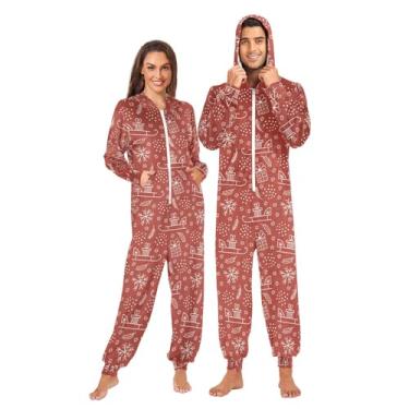 Imagem de JUNZAN Lindo macacão de Natal adulto macacão vermelho pijama para adultos fantasia engraçada com capuz roupa de dormir P, Natal fofo, G