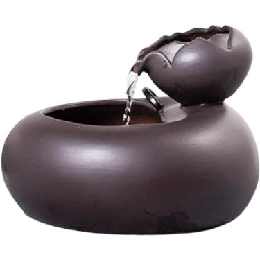 Imagem de Fontes de água Fonte em forma de lótus, fonte de mesa de cerâmica criativa, fonte de água calmante som relaxamento meditação