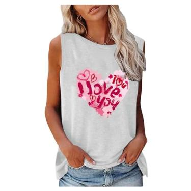 Imagem de T-shirt Do Dia Dos Namorados Da Mulher Love Heart Print Print Sem Mangas Tripulante Camiseta