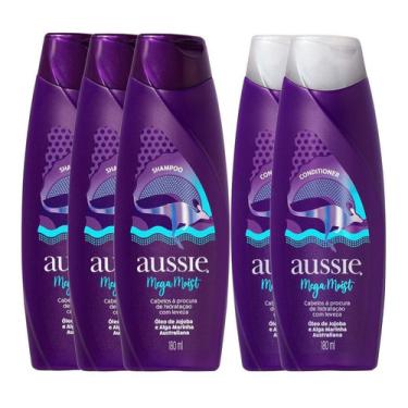 Imagem de Kit Aussie Moist 2 Condicionadores 180ml + 3 Shampoos 180ml Mega Moist