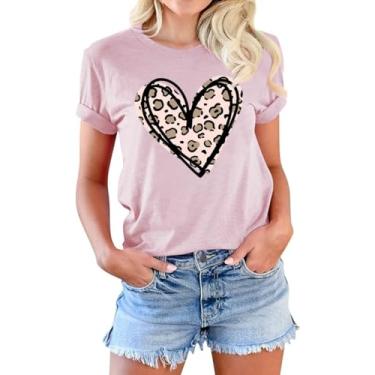Imagem de Beopjesk Camisetas femininas estampadas para o dia dos namorados manga curta com estampa de coração, CD - rosa, XXG