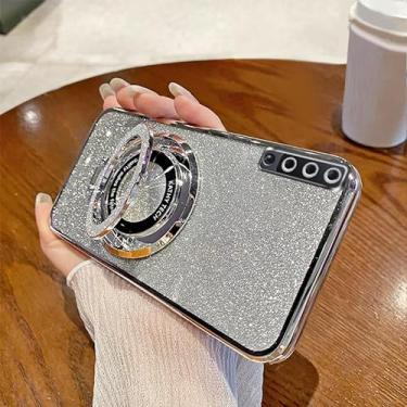 Imagem de Capa para Galaxy A7 2018 Capinha magnética com brilho galvanizado, capa telefônica transparente com brilho bonito e luxuoso [compatível com Magsafe] - Prata