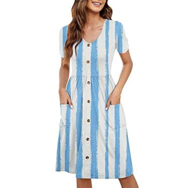 Imagem de Vestido de verão feminino manga curta plus size vestido curto lindo vestido evasê vestido boutique vestido formal para noite, Azul, GG