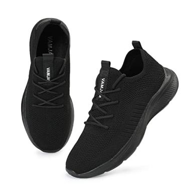 Imagem de VAMJAM Tênis de corrida masculino, moderno, leve, respirável, tricotado, cadarço, malha, caminhada, treino, casual, esportivo, Allblack022, 39