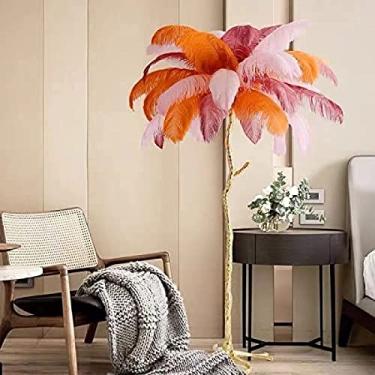 Imagem de Abajur de pena de avestruz natural, abajur de resina para sala de estar, estilo nórdico roxo claro, abajur de árvore alta para sala de estar, 35 penas, tricolor