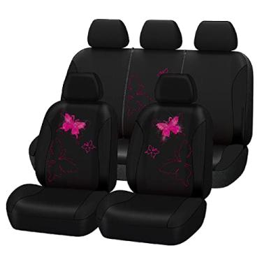 Imagem de Flying Banner Conjunto completo de capas de assento de carro borboleta moda universal mulher mulher banco traseiro dividido colorido (preto rosa vermelha, conjunto completo - renda)