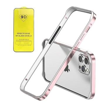 Imagem de OSMARI Bumper de metal com moldura de alumínio para capa de iphone 15 com película de proteção de vidro temperado Capa dura com moldura de metal e bumper interno macio (Ouro rosa)