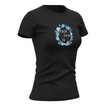Imagem de Camiseta Feminina Babylook de Algodão Gola Redonda Estilo Casual Confortavel Flores Azul-Feminino