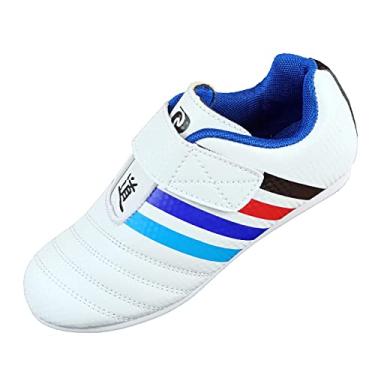 Imagem de Sapatos de artes marciais de karatê taekwondo, couro respirável leve sola de borracha macia antiderrapante sapatos de treinamento de boxe arco-íris, para sapatilha de kung fu tai chi(23.5cm)