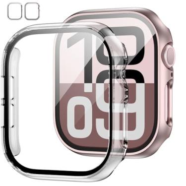 Imagem de JZK Pacote com 2 Capas com Protetor de Tela de Vidro Temperado para Apple Watch Série 10 de 46 mm, Ouro Rosa + Transparente