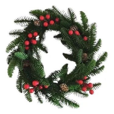 Imagem de Guirlanda De Natal Para Porta Decorada Cereja Pinha 35 Cm - Multiart