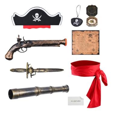 Imagem de Acessórios Piratas de 8 Peças - Decorações de Halloween Cosplay de Pirata - Fantasia de Pirata com Telescópio, Bússola, Tapa-Olho de Pirata, Pistola de Pirata de Plástico, Espada de Pirata de Plástico