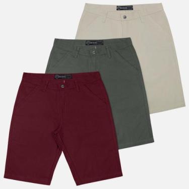 Imagem de Kit 3 Bermuda Masculina Sarja Casual Coloridas - Tootexas, Vinho, Cinz