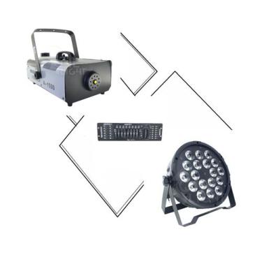 Imagem de Kit 4 par led slim 18x12w   mesa dmx 512   maquina de fumaça 1500w - O