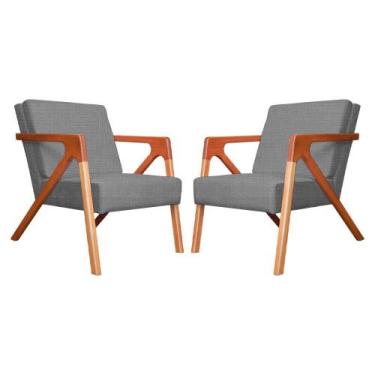 Imagem de Conjunto 2 Poltronas Monalisa Com Braços de Madeira Linho Cinza - LM D
