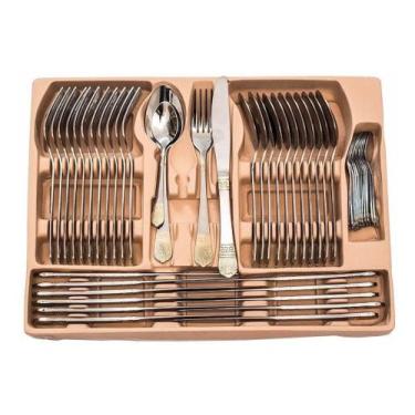 Imagem de Faqueiro Inox 84 Peças Detalhe Dourado Luxo - siga Tools, Aço inoxidáv
