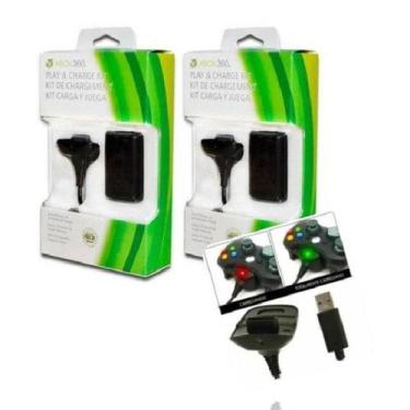 Imagem de Kit 2 Bateria Para Controle Xbox 360 Com Cabo E Carregador - Preto - M
