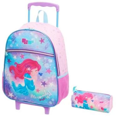 Imagem de Kit Mochila Mochilete Sereia Escolar Rodinhas G Com Estojo - Pacific