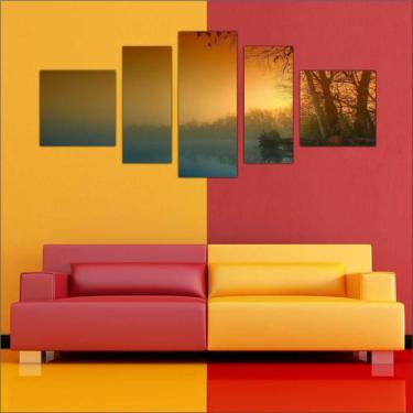 Imagem de Quadro Decorativo Árvores Lago Mosaico 5 Peças Salas Quartos T15 - Vit