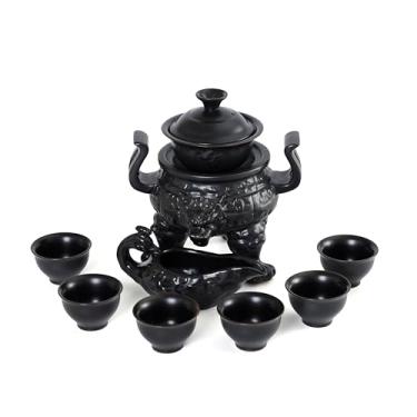 Imagem de fanquare Conjunto de chá chinês Gongfu para 6, xícara de chá rotativa com base semiautomática, conjunto de chá de porcelana para casa, xícaras de chá de cerâmica feitas à mão, copo justo, Gaiwan,