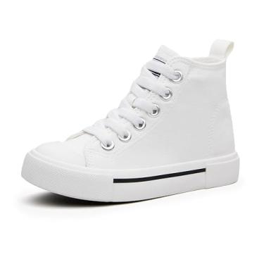 Imagem de UTEDA Tênis infantil de lona sem cadarço com fecho elástico e palmilha confortável para meninas e meninos, Branco, 9 Toddler