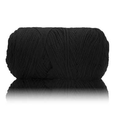 Imagem de MSyarn 400 g fio de camiseta, fio de crochê para bolsa de crochê/projeto de artesanato/decoração de casa, 400 g, 120 jardas/110 m crochê com tecido elástico de mistura de poliéster e elastano (preto)