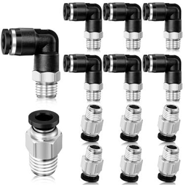Imagem de Yaocom 12 peças combinação de cotovelo reto 1/4 de encaixe para conectar 1/4 polegada tubo OD x 1/8 NPT linha de ar acessórios pneumáticos conector de ar rosca kit de liberação rápida, 6 cotovelos 6