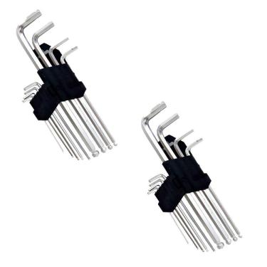 Imagem de Kit 2 Jogo Chave Hexagonal Torx Longa Ponta Dupla Aço 9Pçs