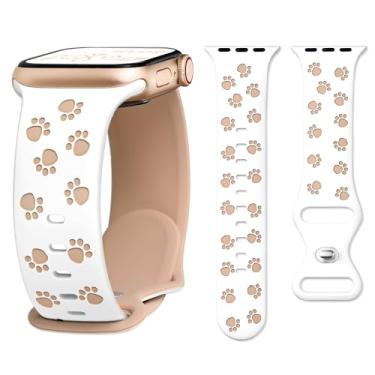 Imagem de G-ficu Pulseira de silicone compatível com Apple Watch de 46 mm, 45 mm, 44 mm, 49 42 mm (S3) para Apple Watch SE séries 10, 9, 8, 7, 6, 5, 4 e 3 Ultra, elegante e fofo com pata de gato - branca