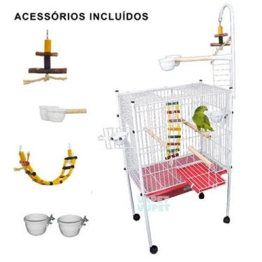 Imagem de Viveiro Papagaio Pássaros Completo Bragança Luxo Teto Reto - Gaiolas B