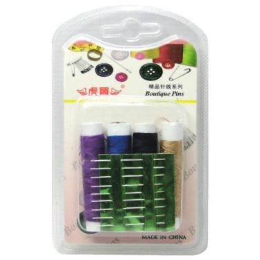 Imagem de Kit costura cartela com 9 agulhas + 4 linhas - 20 COMERCIAL