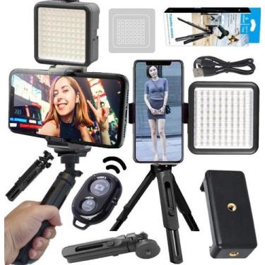 Imagem de Kit Filmagem Profissional Suporte Apoio Celular Tripé Câmera Luz Led S