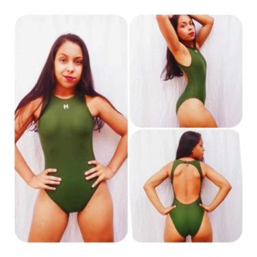 Imagem de Maiô com click Verde Militar para natação ou hidroginástica Hidromania