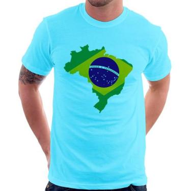 Imagem de Camiseta Bandeira Brasil Mapa - Foca na Moda, Azul claro, M