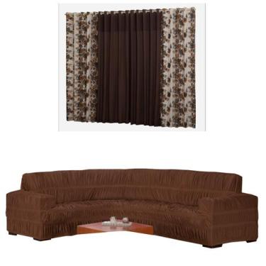 Imagem de Cortina Sala Ou Quarto Estampada Rústica 2 Metros + Capa Sofá De Canto