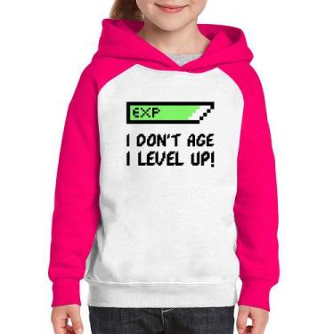Imagem de Moletom Infantil I Don't Age, I Level Up - Foca na Moda, Branco, Rosa,