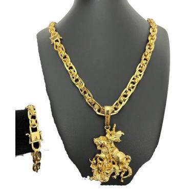 Imagem de Corrente Imperador 10mm + Pulseira + Pingente Banhado a Ouro - ToJoia1