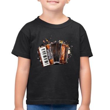 Imagem de Camiseta Algodão Infantil Acordeon Sanfona - Foca na Moda, Preto, 12