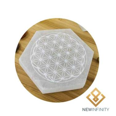 Imagem de Placa de Selenita 10cm Flor da vida Pedra Natural Cristal - Infinity, 