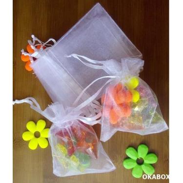 Imagem de 100 Saquinhos De Organza 7x9 Cm Branco com fita cetim lembrancinhas - 