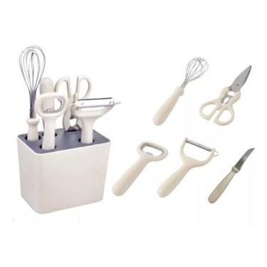 Imagem de Cozinha Kit Batedor Abridor Descascador Faca Tesoura Base 6 Itens Gour