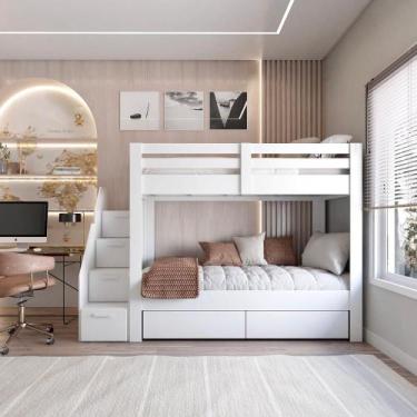 Imagem de Beliche Juvenil Star Plus com 2 Gavetas Branco - Casatema, Branco