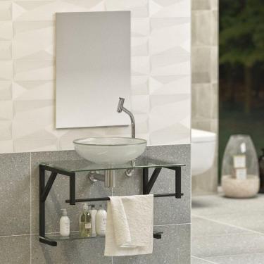 Imagem de Gabinete Para Banheiro Vidro Glass 80cm Com Cuba Preto/cuba Incolor